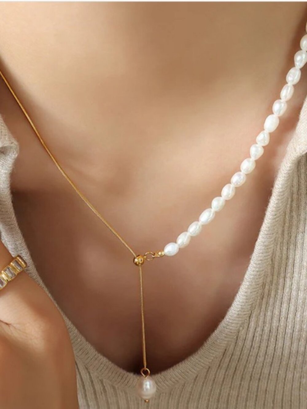 Adjustable Freshwater Pearl Chain Necklace